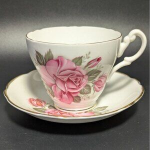 Consort Pink Rose Floral Bone China Tea Cup Saucer Set Vintage Collectible